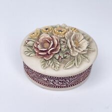 Handcast Desings Trinket box Oval Beige Flowers 5cm Anniversay Birthday Gift VTG