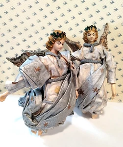 Vintage Pair of Angels Christmas Mornin Handcrafted 7" Tree Ornament Wreath Deco - Picture 1 of 11