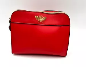 New! Estee Lauder Faux Leather Makeup Bag with Zipper ~ Red - Picture 1 of 7