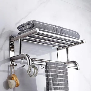 Towel Rack Bathroom Hotel Rail Holder Stainless Steel Wall Mounted Storage Shelf - Picture 1 of 12