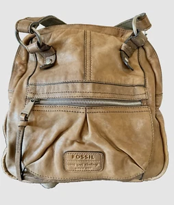 Fossil Long Live Vintage Leather Backpack Tan Brown Zip Closure Rare - Picture 1 of 15