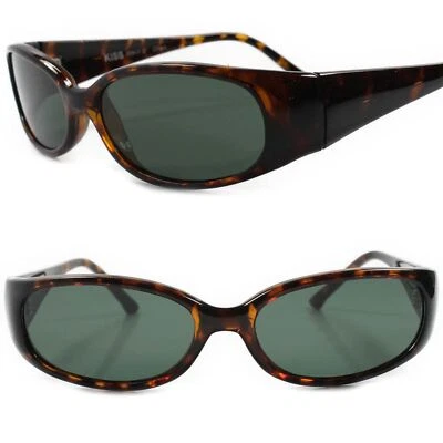 Classic True Vintage Indie Green Lens Tortoise Wrap Around Rectangle Sunglasses - Image 1 of 4