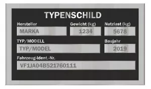 Ersatz-Typenschild Anhänger für PKW LKW Auto Aluminium Gravur 85 x 50 mm ⭐⭐⭐⭐⭐ - Bild 1 von 1
