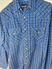Wrangler Western Blue and Gray/white Plaid Pearl Snap buttons long sleeve Medium