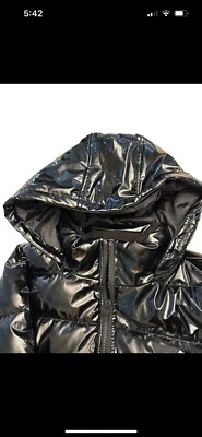 GUESS Puffer Jacket Mens 2XL Black Holographic Hooded Medium Weight Glossy - Image 1 of 4