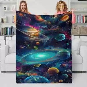 Ultra-Soft Space-Galaxy Planets Solar System Fleece Blanket - Idea Gift. - Picture 1 of 4