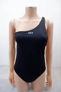 Off White Damen Einteiler Badeanzug Badeanzug Größe 44 Uk 12 Schwarz Logo - Bild 1 von 11