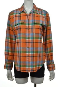 Ralph Lauren Womens Top Size 8 Orange Blue Plaid Button Up Shirt Long Sleeve - Picture 1 of 4
