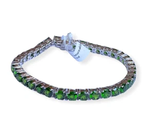 Russian Diopside Round 925 Sterling Silver Bracelet Size 7.5” 20.00Cts - Picture 1 of 12