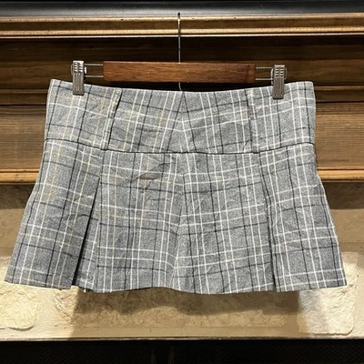 Y2K серый клетку плиссированные микро мини юбка XS Academia школа девочка гранж - Изображение 1 из 4