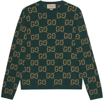 Suéter Gucci GG Monograma Cuello Redondo Tejido Jacquard 100% Lana Talla S Foto 1 de 4