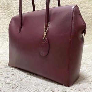 Cartier Handbag Travel Bag Medium Logo Leather Wine Red Women's USED FROM JAPAN - Picture 1 of 10