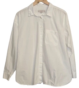 LOFT Women’s White Cotton Button Front Shirt Classic Long Sleeve Blouse Pocket M - Picture 1 of 4