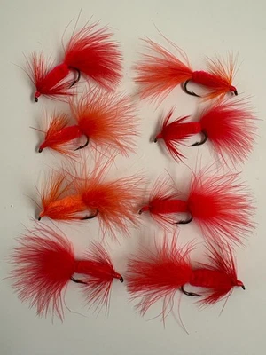 Pesca con mosca trucha cabeza de acero moscas húmedas talla No. 4 ganchos mostaza pelusas rojas 8 piezas Foto 1 de 4