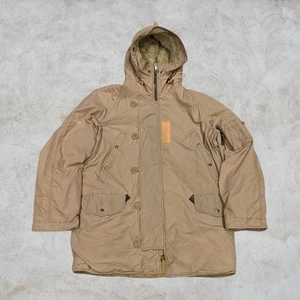Alpha Industries Beige Parka Jacke Mantel Fell Kapuze Typ N-3B Army Herren Large - Bild 1 von 10