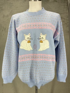 Jennifer Adams Sweater Cats Kittens Blue Medium  Novelty Soft cozy - Picture 1 of 14