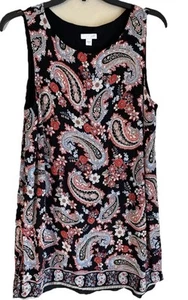 J.Jill Paisley tunica floreale spacco schiena 100% rayon senza maniche boho taglia media - Foto 1 di 9