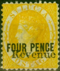 St Lucia 1883 4d Yellow Revenue SGF26 Words 15.5mm Fine & Fresh Unused Unpric... - Picture 1 of 1