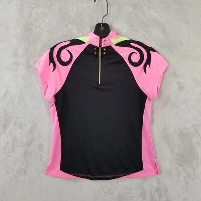 Blusa de golfe Jamie Sadock feminina S rosa preta 1/4 zíper manga boné chamas tribais golfe - Imagem 1 de 4