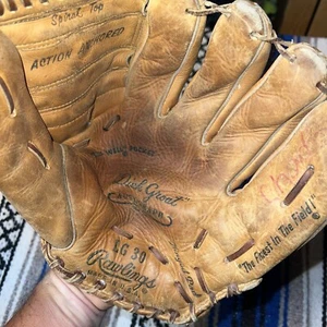 Guante de béisbol vintage Rawlings LG 30 granate grueso tela pirata para diestros RHT - Imagen 1 de 9