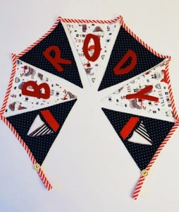 Personalised Boy Name Fabric Bunting- Boy Birthday Banner-Nautical Nursery - Picture 1 of 5