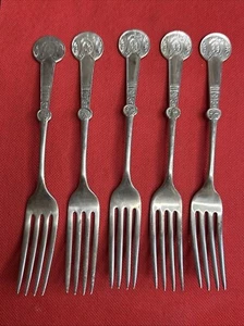 German Silver Antique Fork 7.25" Rare M.S. & C Set Of (5) Five - Bild 1 von 16