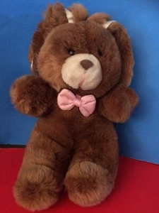 Vintage Kidsberry Brown Bunny Rabbit Cottontail Plush 12" Pink Bow Ears GUC - Picture 1 of 5