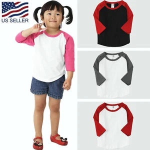 Camisetas de béisbol raglán informales lisas para niños pequeños niños niñas camiseta unisex - Imagen 1 de 58