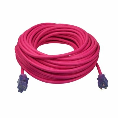 100' 12 Gauge Neon Pink Extension Cord w/Lighted End (UL/ETL) - Image 1 of 2