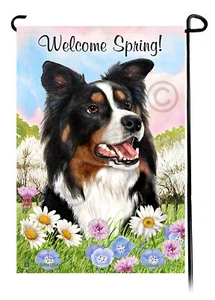 Welcome Spring Garden Flag - Tri Border Collie - Picture 1 of 1