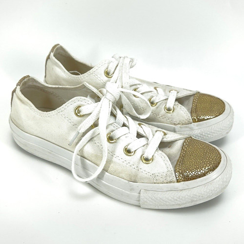 Scarpe da donna Converse All Star bianche top basse oro punta metallica taglia 6