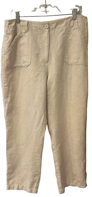 Orvis Cropped Pant Womens 14 Beige 100% Linen Pockets Straight Leg Beach Cruise - Image 1 of 4