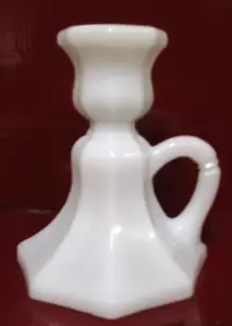 White Milk Glass Octagon Shape Raised Design Taper Candlestick Holder MINT - Picture 1 of 5