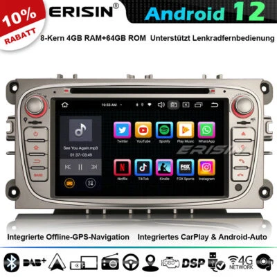 8-Kern 64GB Android 12 GPS Autoradio Navi Ford Mondeo Focus S/C-Max Galaxy WiFi - Bild 1 von 4