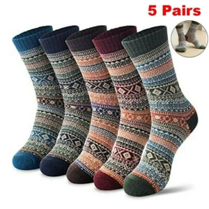 Ladies Thick Socks Wool Thermal Warm Knitting Nordic Womens Socks Winter 5 Pairs - Picture 1 of 8