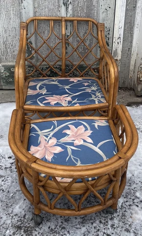Vintage Brown Jordan Rattan bamboo Chair & Ottoman mid century Hollywood Regency Cover