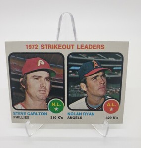Vintage 1972 Strikeout Leaders 1973 Topps #67 HOFs Steve Carlton & Nolan Ryan
