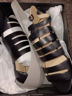 女式 Tahari Dainty 黑色真皮绑带镂空高跟鞋 10M 码全新带盒 — 第 1/4 张图片