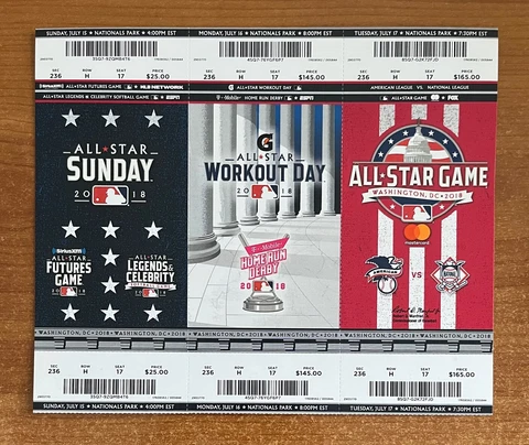 MIKE TROUT 2018 MLB BASEBALL ALL-STAR GAME FULL unused TICKET STRIP @ WASH, DC Cover