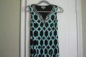 JM COLLECTION EMBELISHED WOMENS BLACK WHITE GREEN DRESS SIZE PETITE PP - Picture 1 of 6
