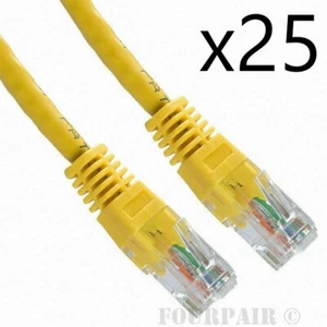 25 Pack Lot - 1ft CAT5e Ethernet Network LAN Router Patch Cable Cord Wire Yellow - Picture 1 of 2