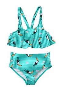  Roxy Little Girls 6 Birds Flutter Set 2 Pc Bikini Swimsuit Green Blue Toucan - Picture 1 of 1