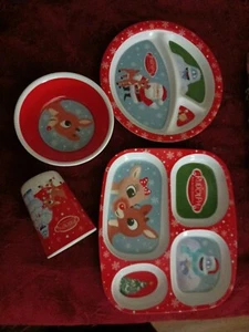 Rudolph Reindeer *60th Anniversary* Divided Plates, Cup, Bowl, Kids Dish Set - Picture 1 of 7