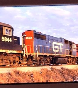 GT Grand Truck Western #5844 & 5818 Railroad Rails Water 35mm Photo Slide Vtg - Picture 1 of 4