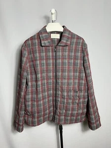 designer necessity sense jacket plaid tweed mens red gray zip Sz M - Picture 1 of 9