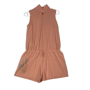 Polo Ralph Lauren Big Girls Floral Mesh Romper, Peach Size XL embroidery - Picture 1 of 14