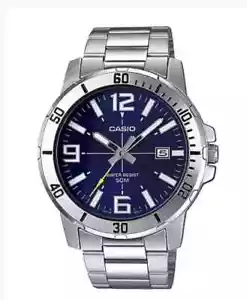 Casio MTP-VD01D-2B Men's Watch | Stainless Steel Band | Blue Dial | 50M Water Re - Picture 1 of 1