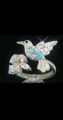 Anillo Colibrí Topacio Azul Plata de Ley Talla 6 Foto 1 de 4