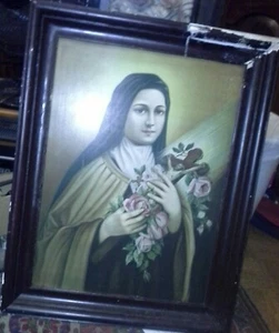 Vintage Saint Teresa Little Flower Religious Print on Tin Large Framed - Picture 1 of 7