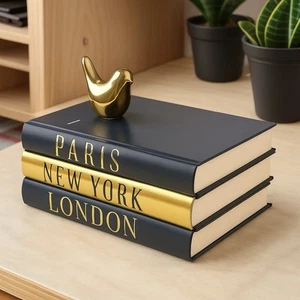 Decorative Books for Home Decor with Small Bird Statues Gold Home Decoration NEW - Picture 1 of 4